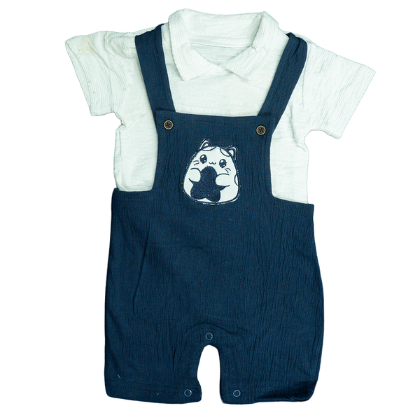 100% Cotton Half Sleeve Baby Dungaree Set (3–12 Months)