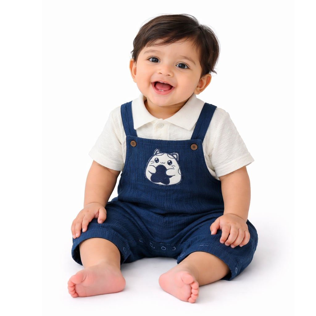 100% Cotton Half Sleeve Baby Dungaree Set (3–12 Months)